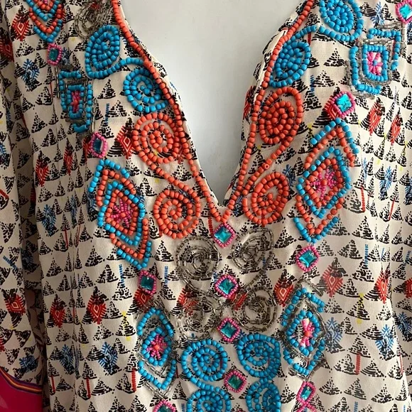 Embroidered Pink & Cream Beach Coverup Kaftan - Picture 3 of 6